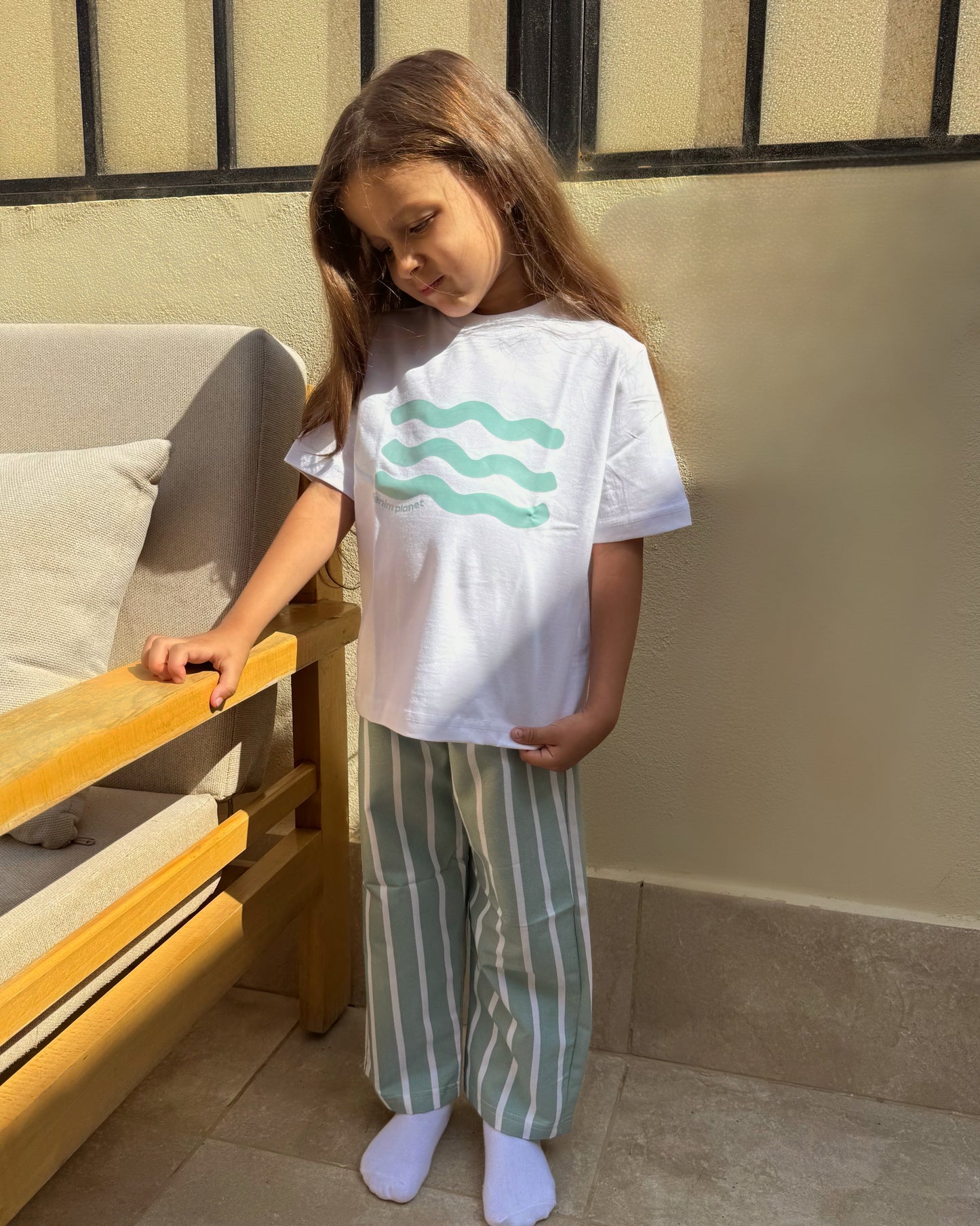 Boys and Girls mint green Pants set "Waves"