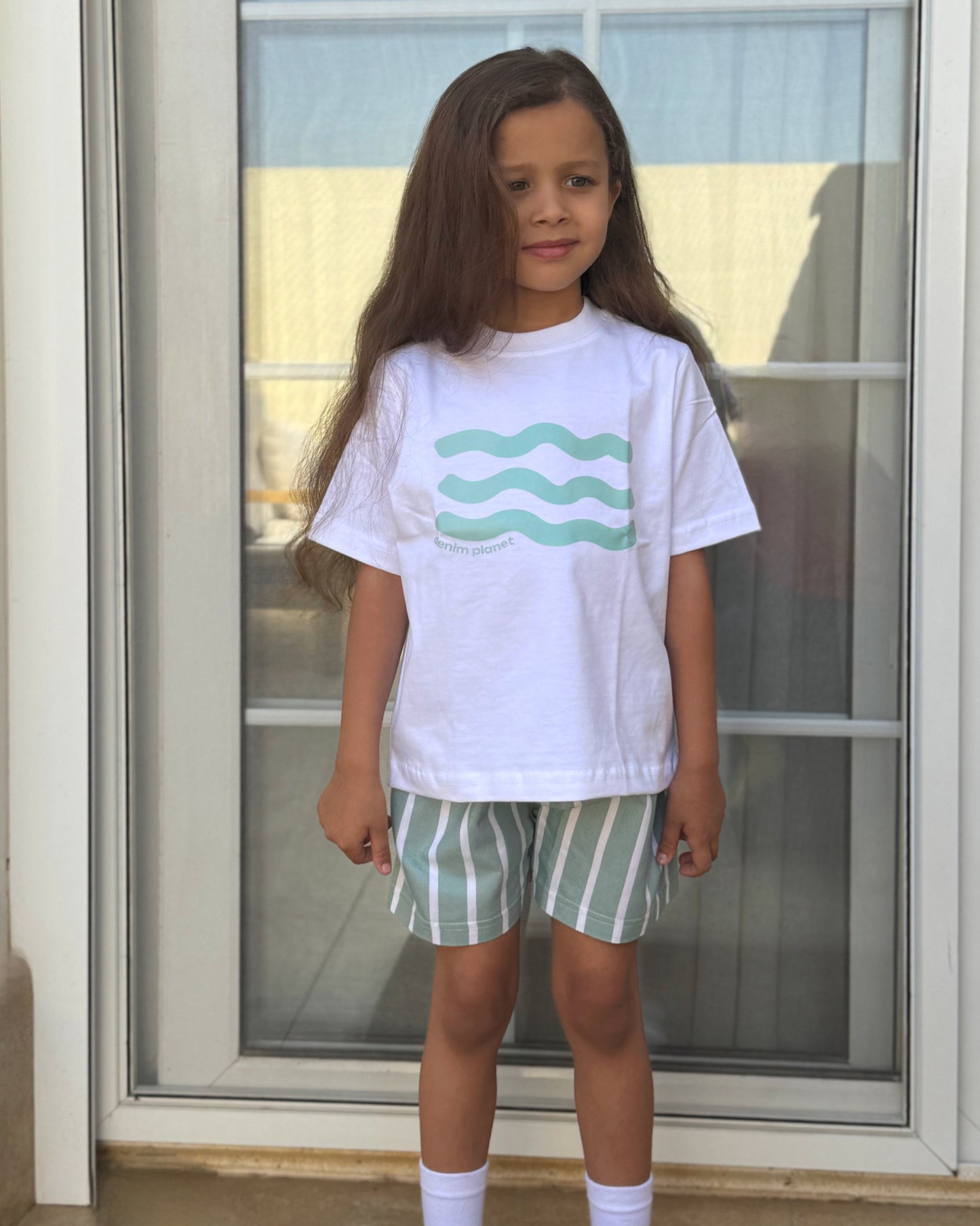 Boys and Girls mint green shorts set "Waves"