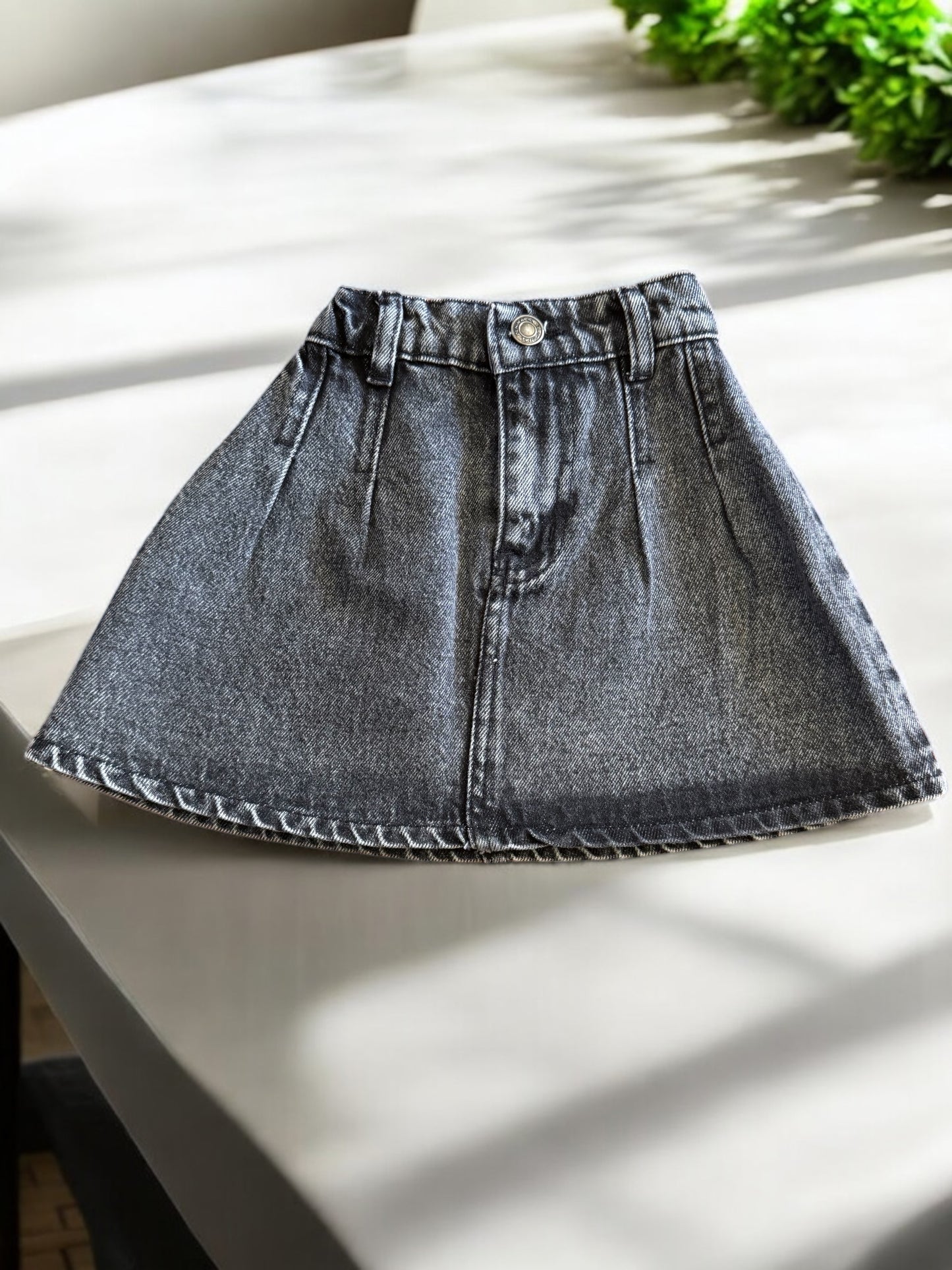 Girls grey stone washed Denim skirt