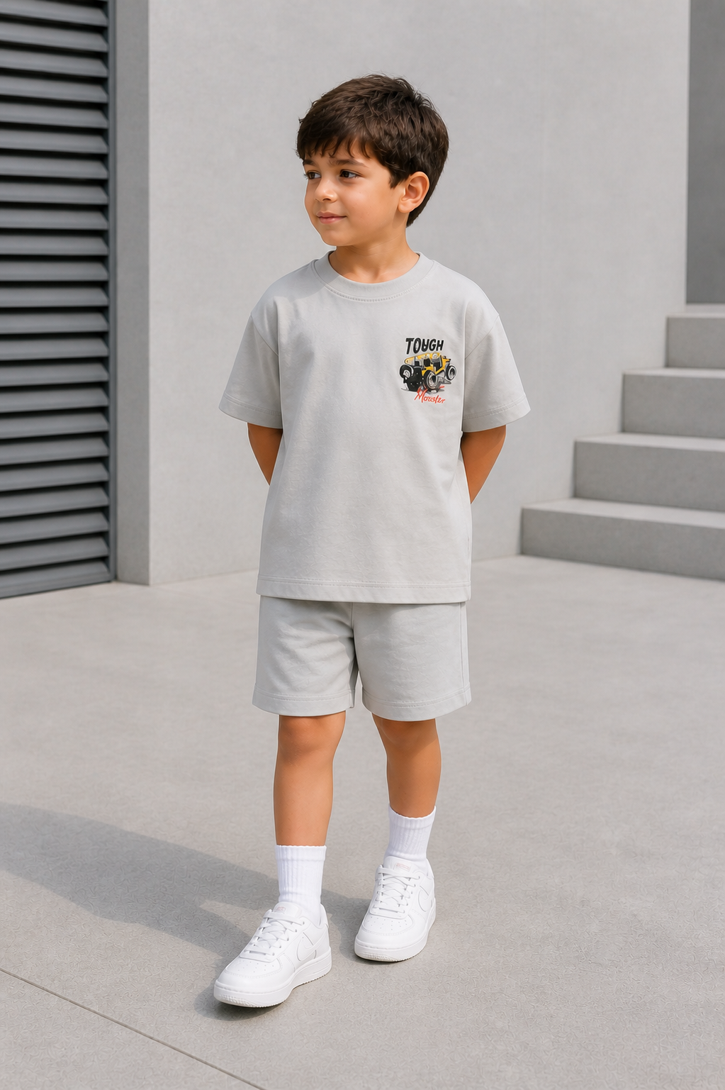 Boys and Girls Grey shorts set "Monster Truck"