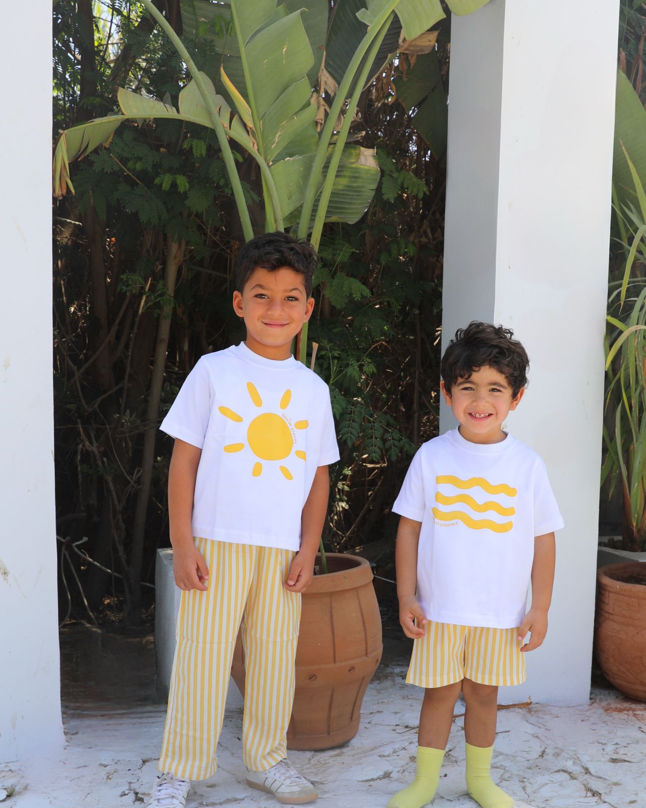 Boys and Girls yellow Pants set "Waves" unisex