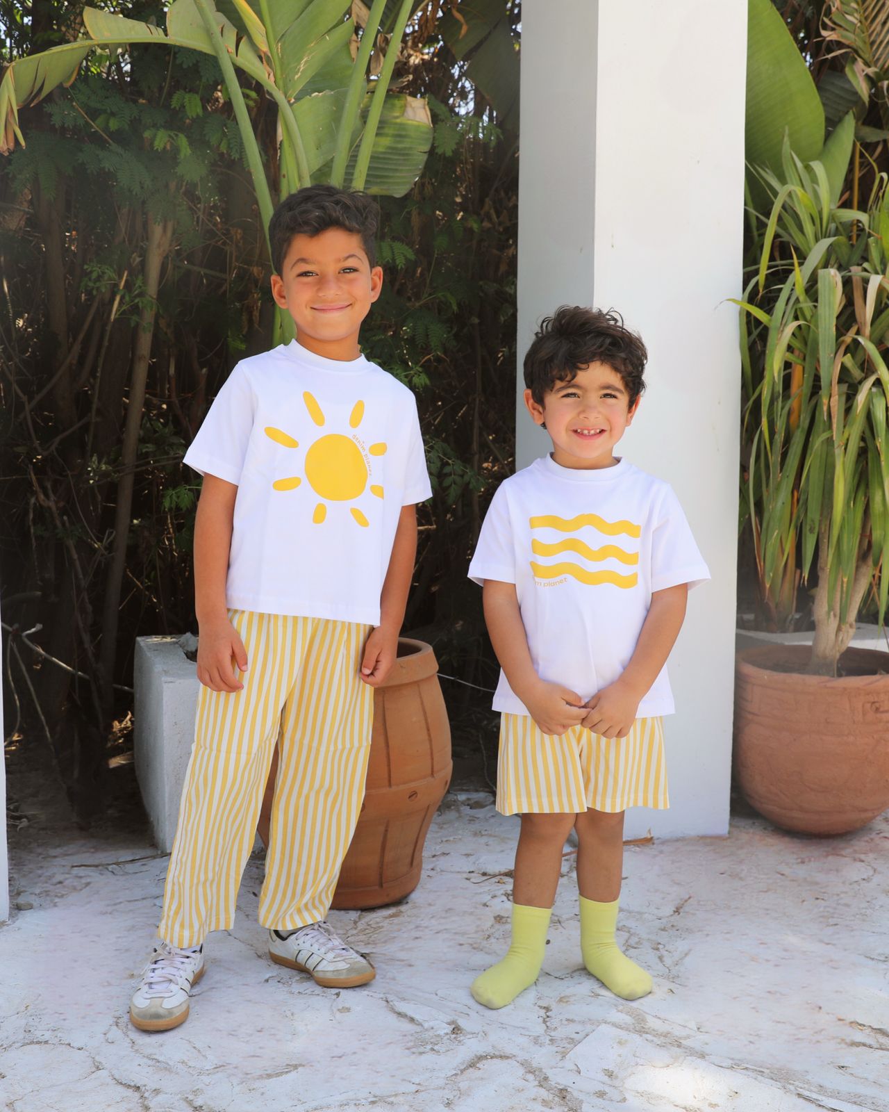 Boys and Girls yellow Pants set "Waves"