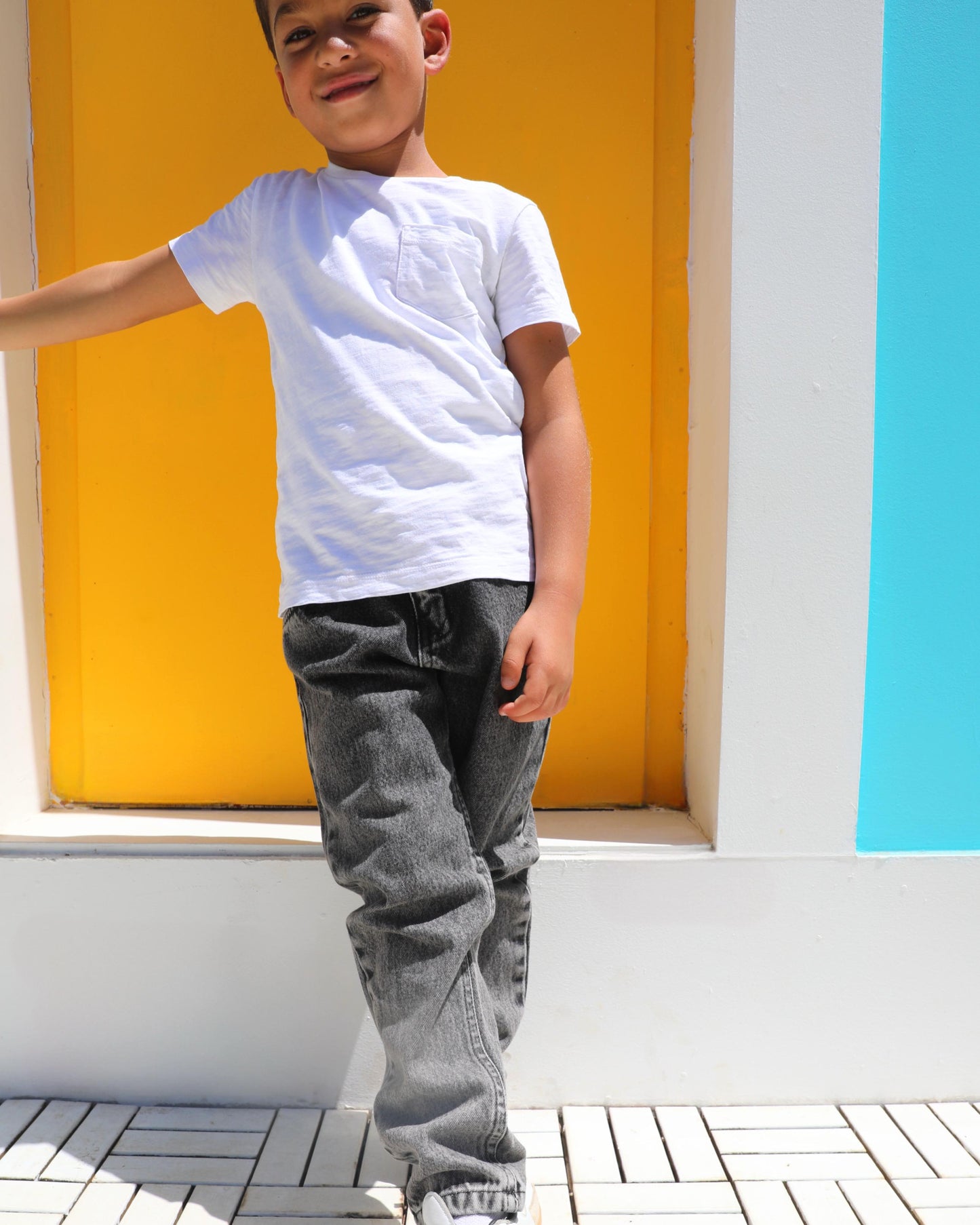 Boys black stone washed denim pants