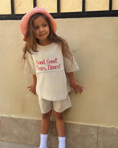 Boys Interlock Beige shorts set "Good Times"
