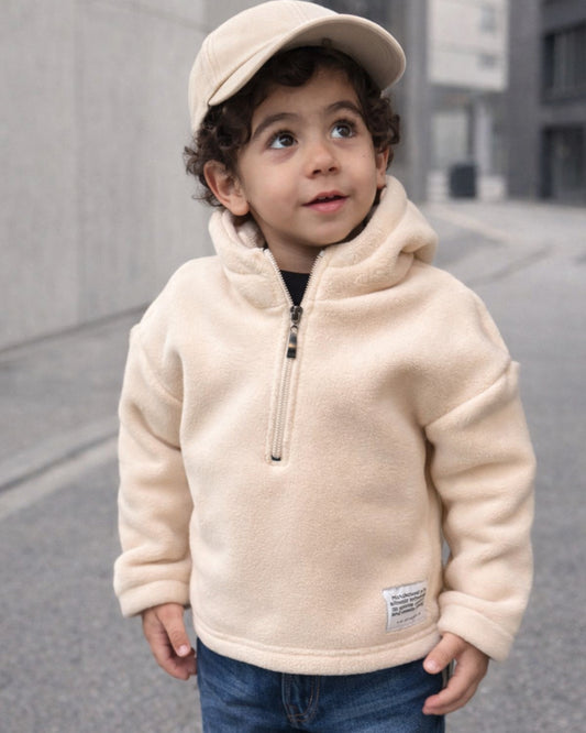 Beige fleece hoodie 1/4 zipper