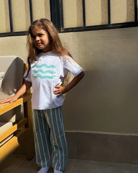 Boys and Girls mint green Pants set "Waves"