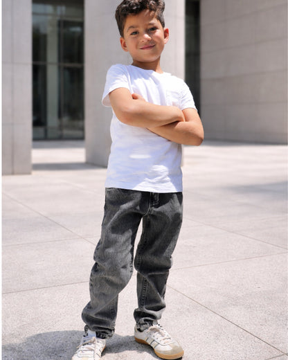 Grey stone washed denim pants