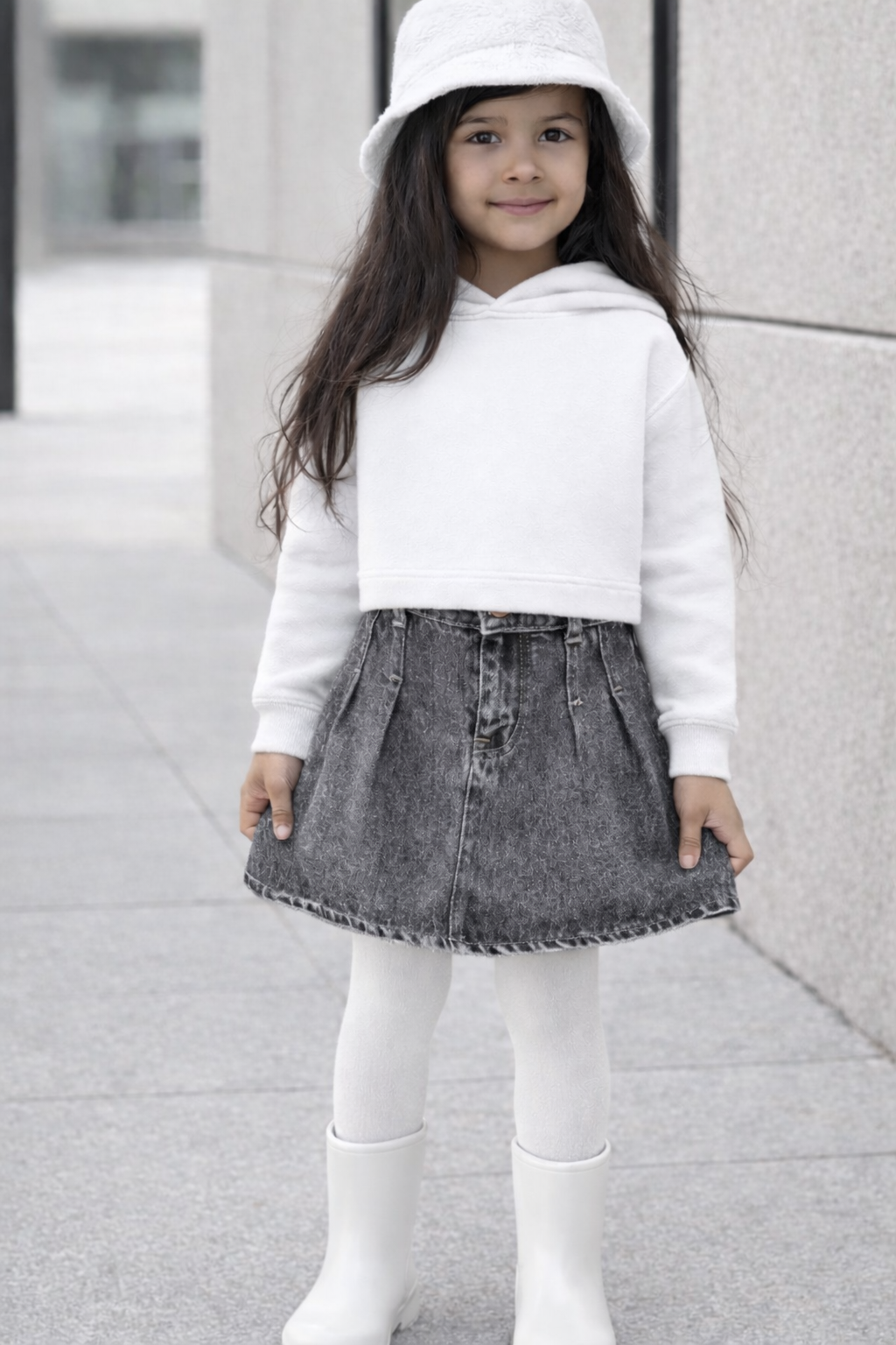 Girls grey stone washed  Denim skirt