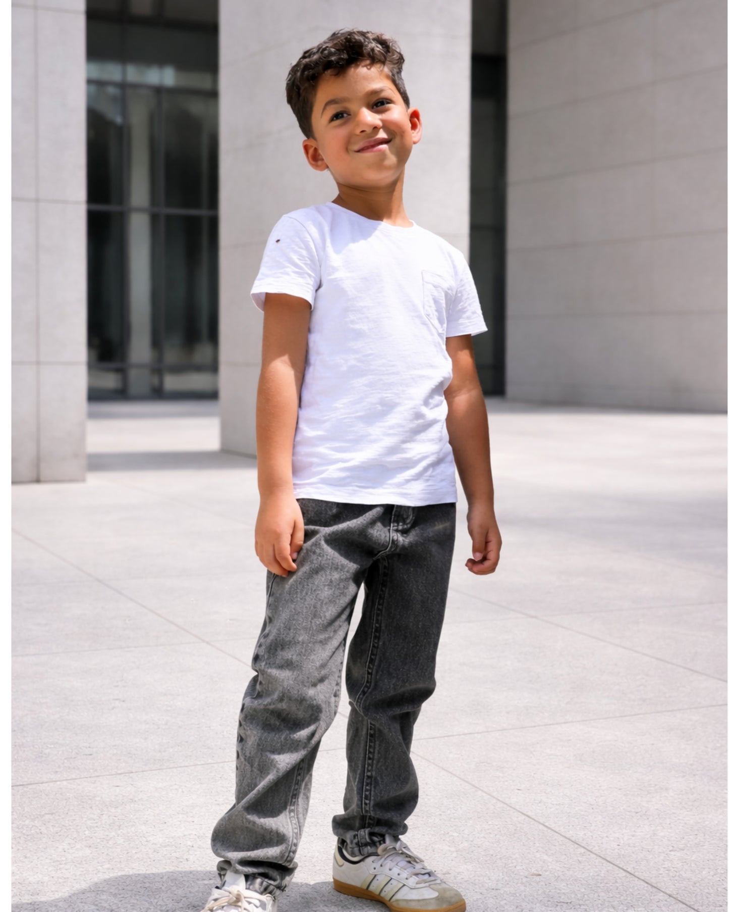 Grey stone washed denim pants