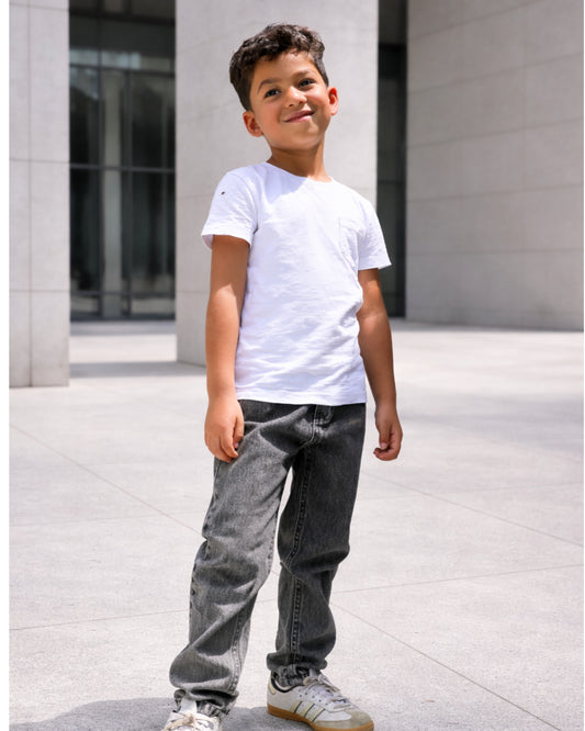 Grey stone washed denim pants