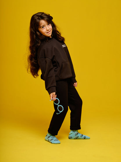 Girls Black Hoodie "little human, big waves'