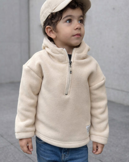 Beige fleece hoodie 1/4 zipper