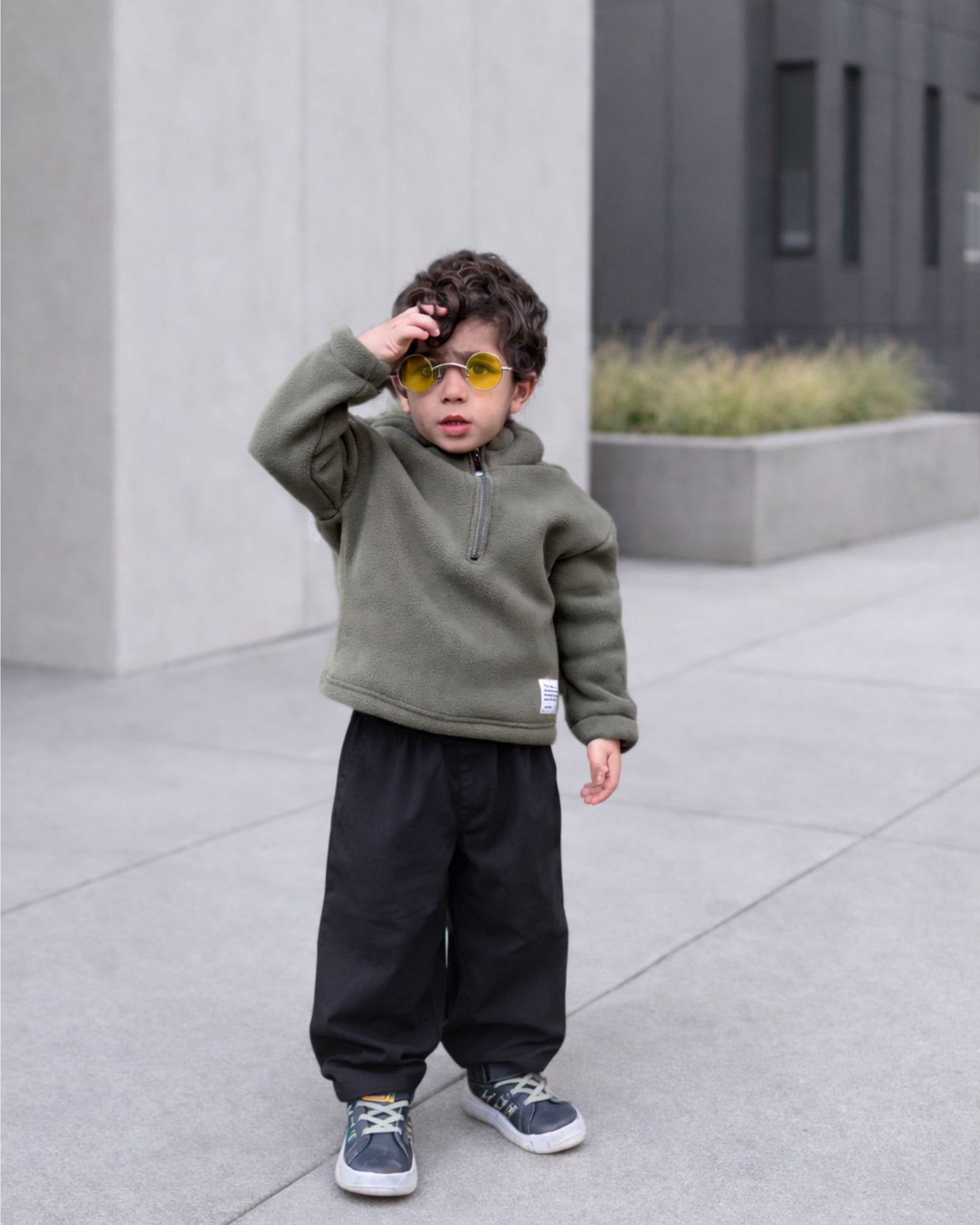 Olive fleece hoodie 1/4 zipper