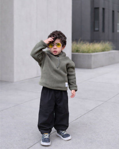 Olive fleece hoodie 1/4 zipper