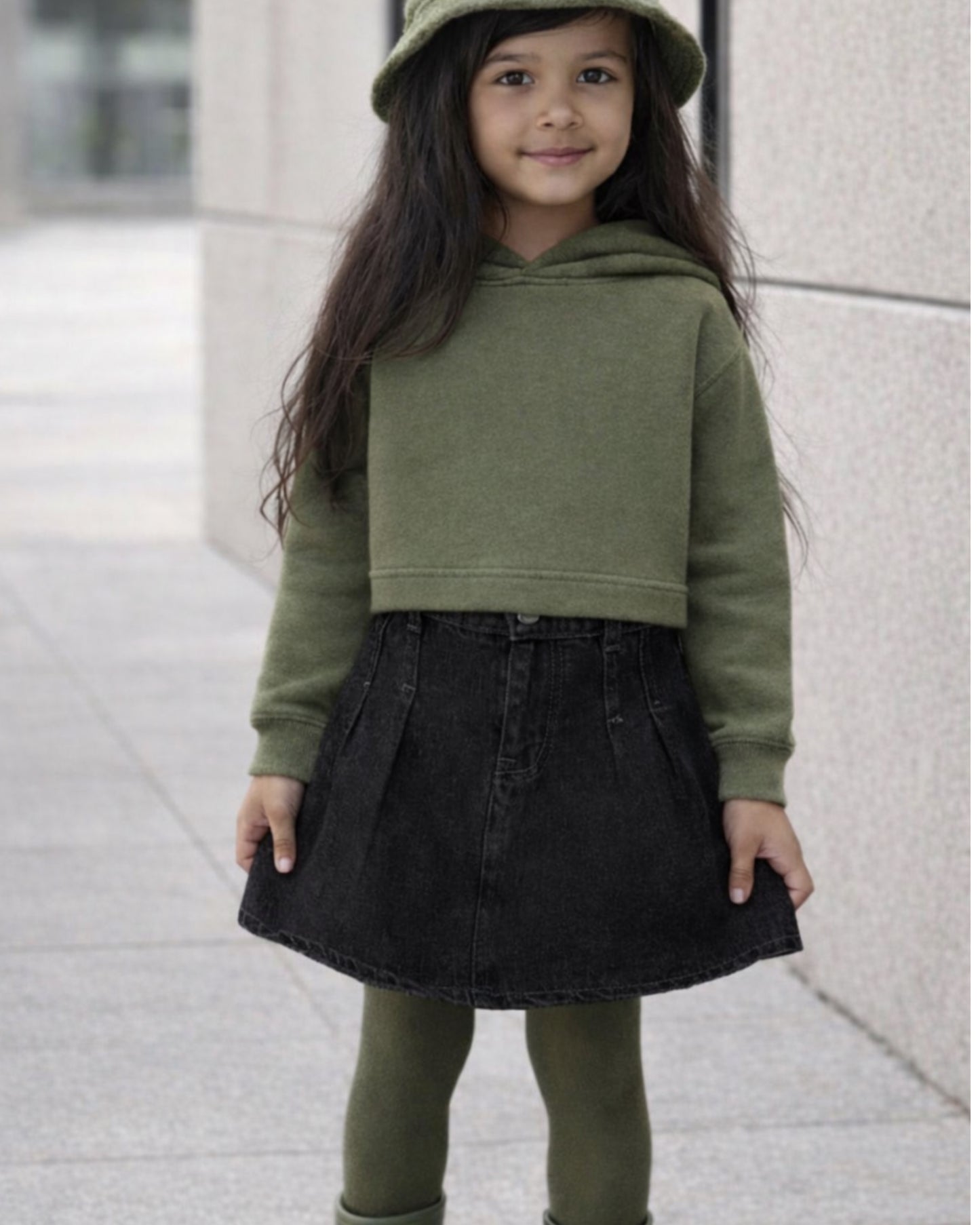 Girls Black Denim Skirt