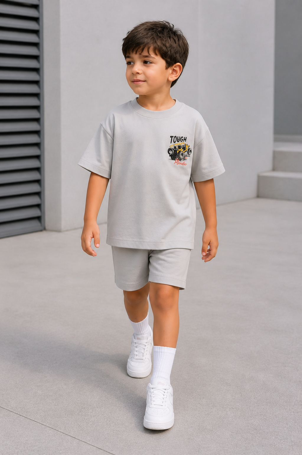 Boys and Girls Grey shorts set "Monster Truck"