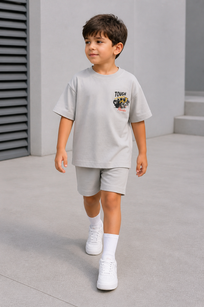 Boys and Girls Grey shorts set "Monster Truck"