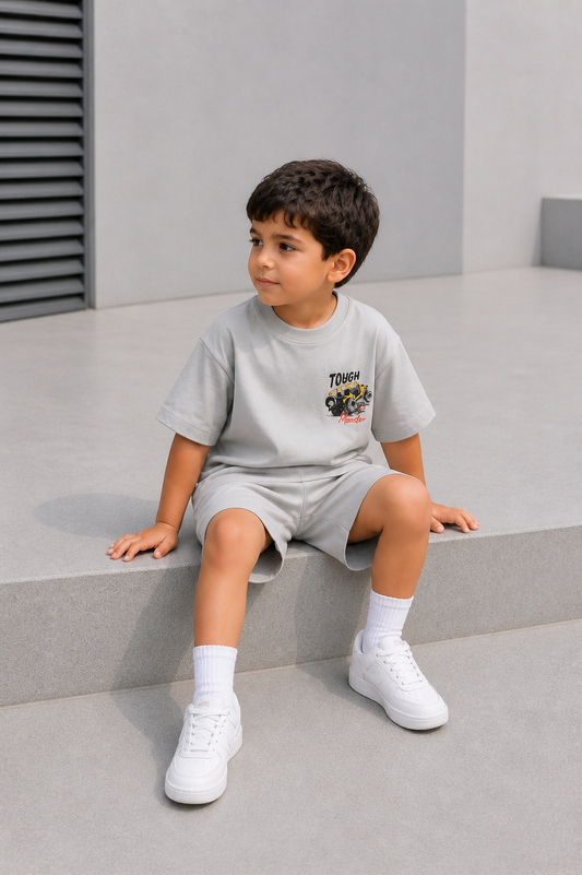 Boys and Girls Grey shorts set "Monster Truck"