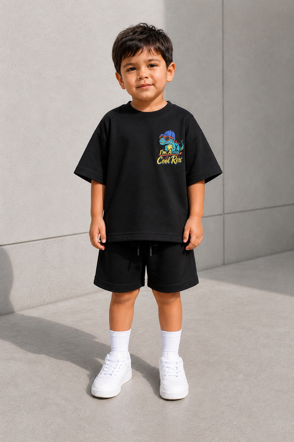 Boys and Girls Black shorts set "Cool Rex"