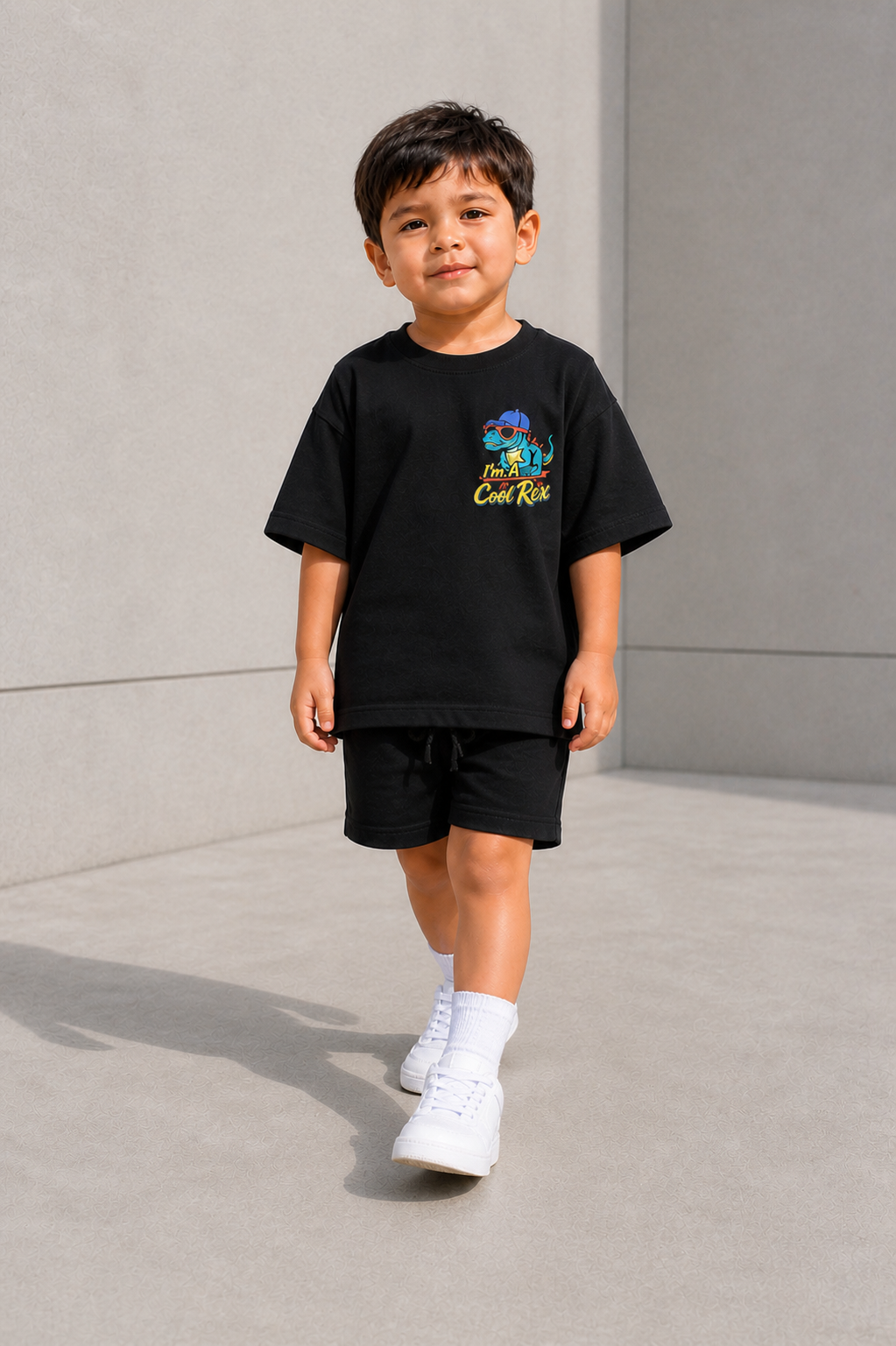 Boys and Girls Black shorts set "Cool Rex"