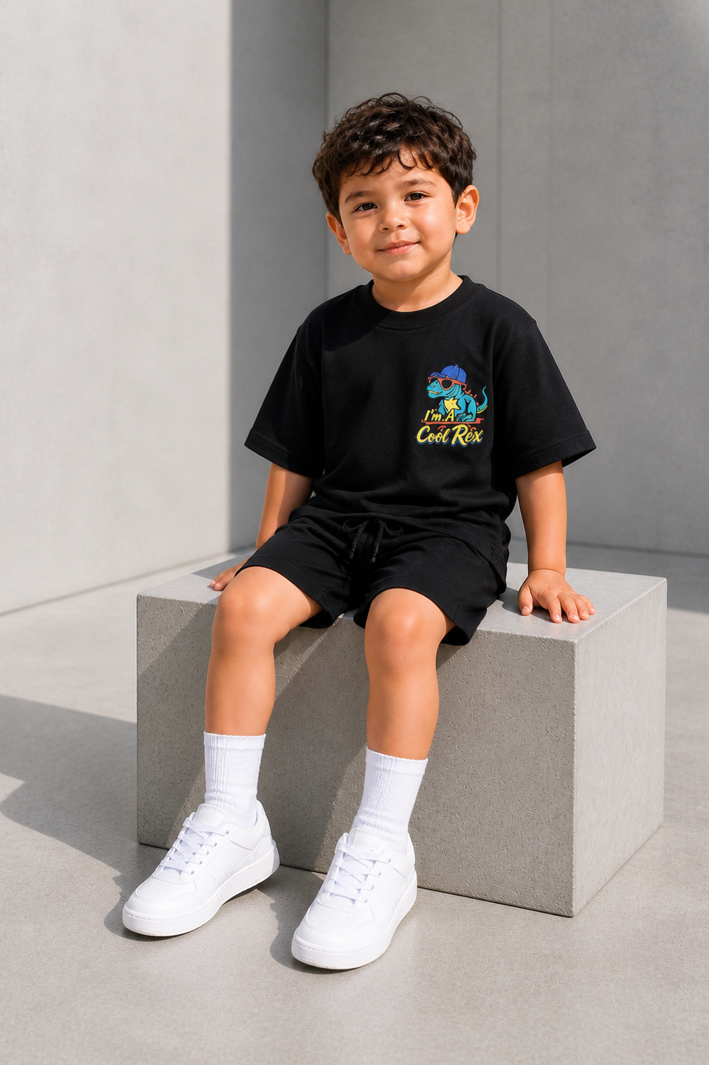 Boys and Girls Black shorts set "Cool Rex"