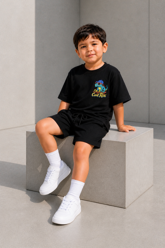Boys and Girls Black shorts set "Cool Rex"