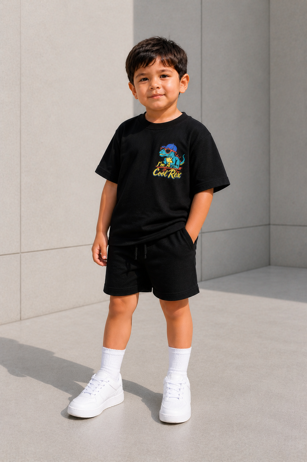 Boys and Girls Black shorts set "Cool Rex"