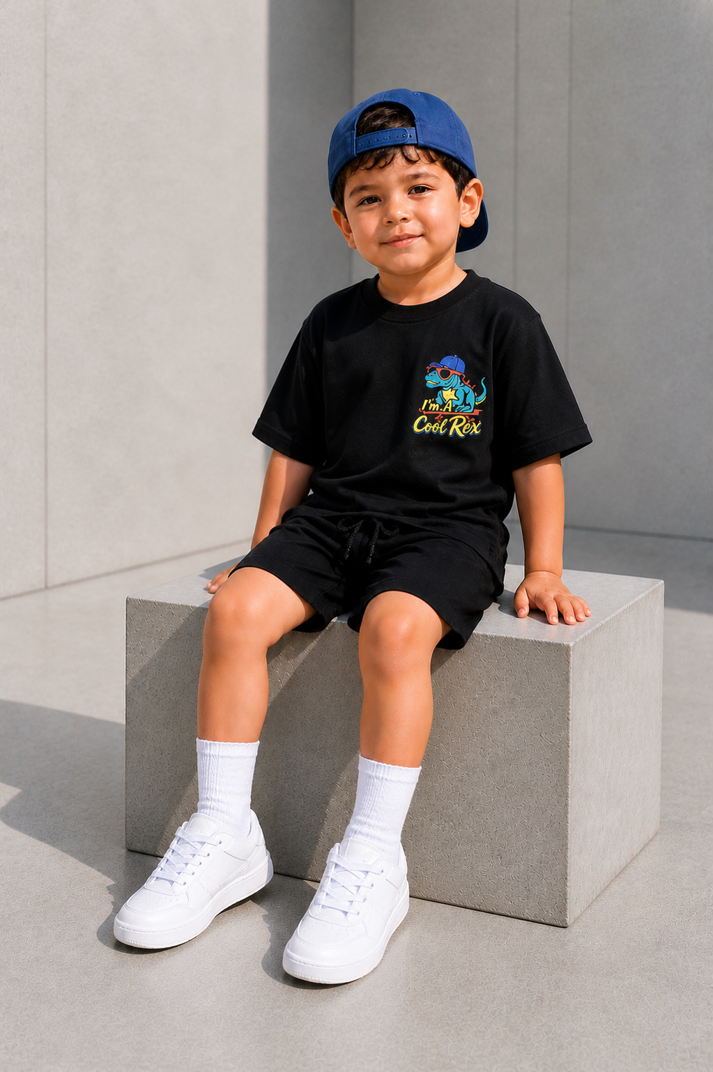 Boys and Girls Black shorts set "Cool Rex"