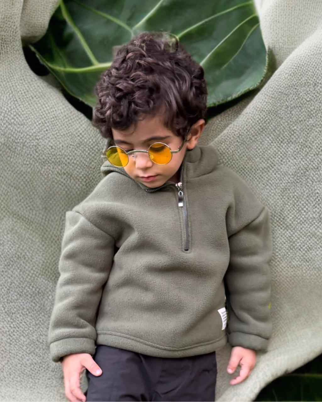 Olive fleece hoodie 1/4 zipper