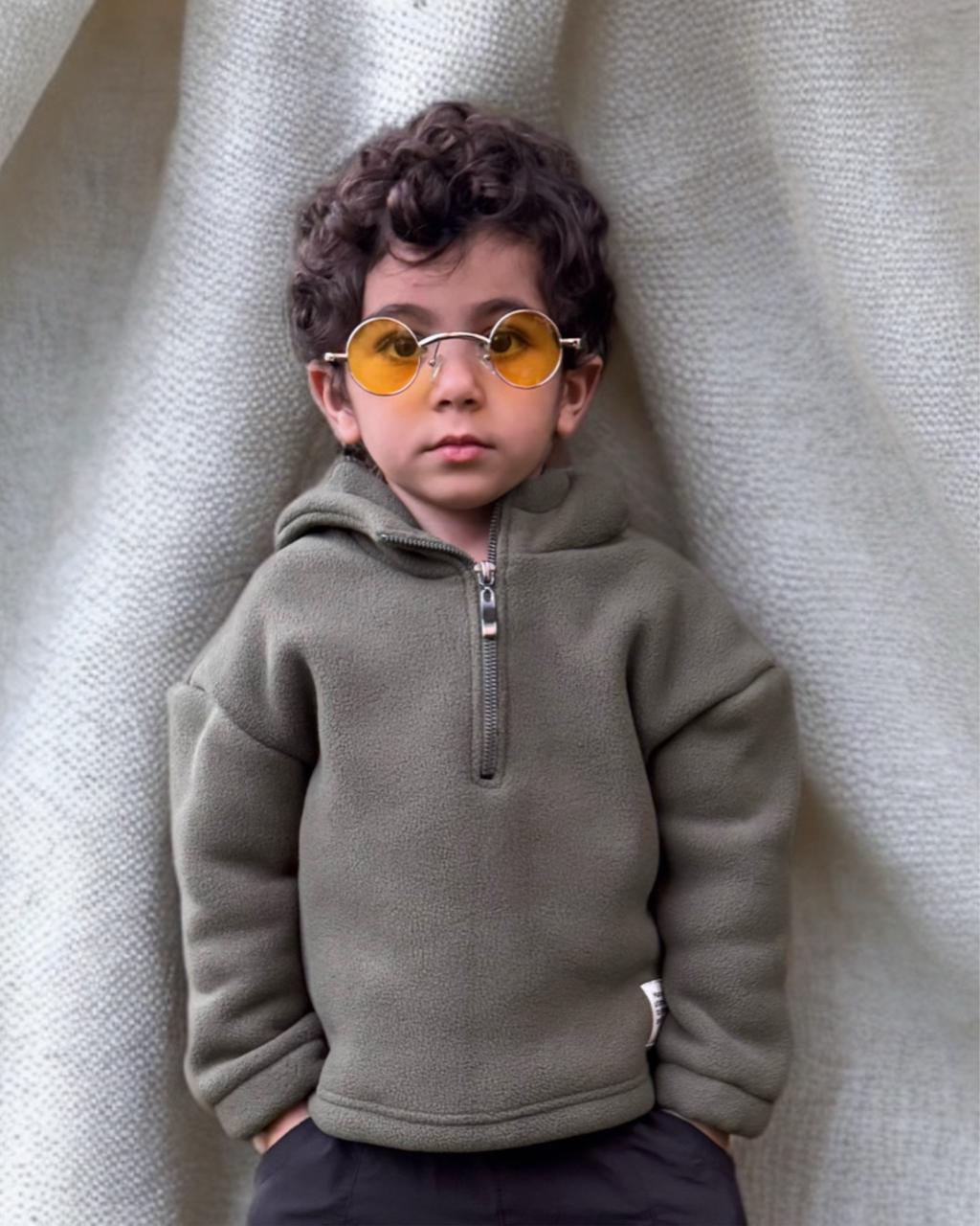 Olive fleece hoodie 1/4 zipper