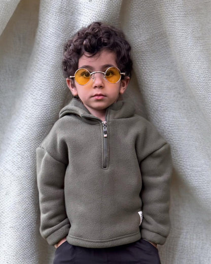 Olive fleece hoodie 1/4 zipper