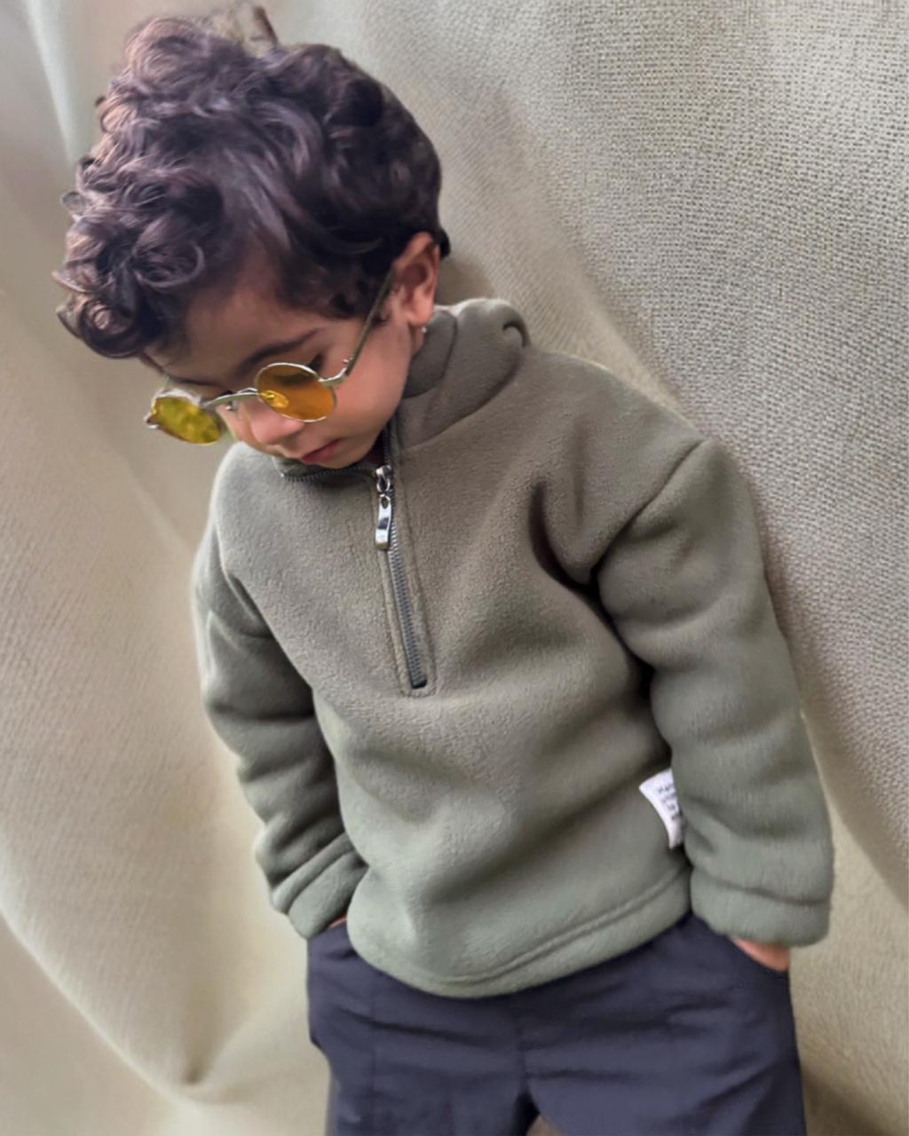 Olive fleece hoodie 1/4 zipper